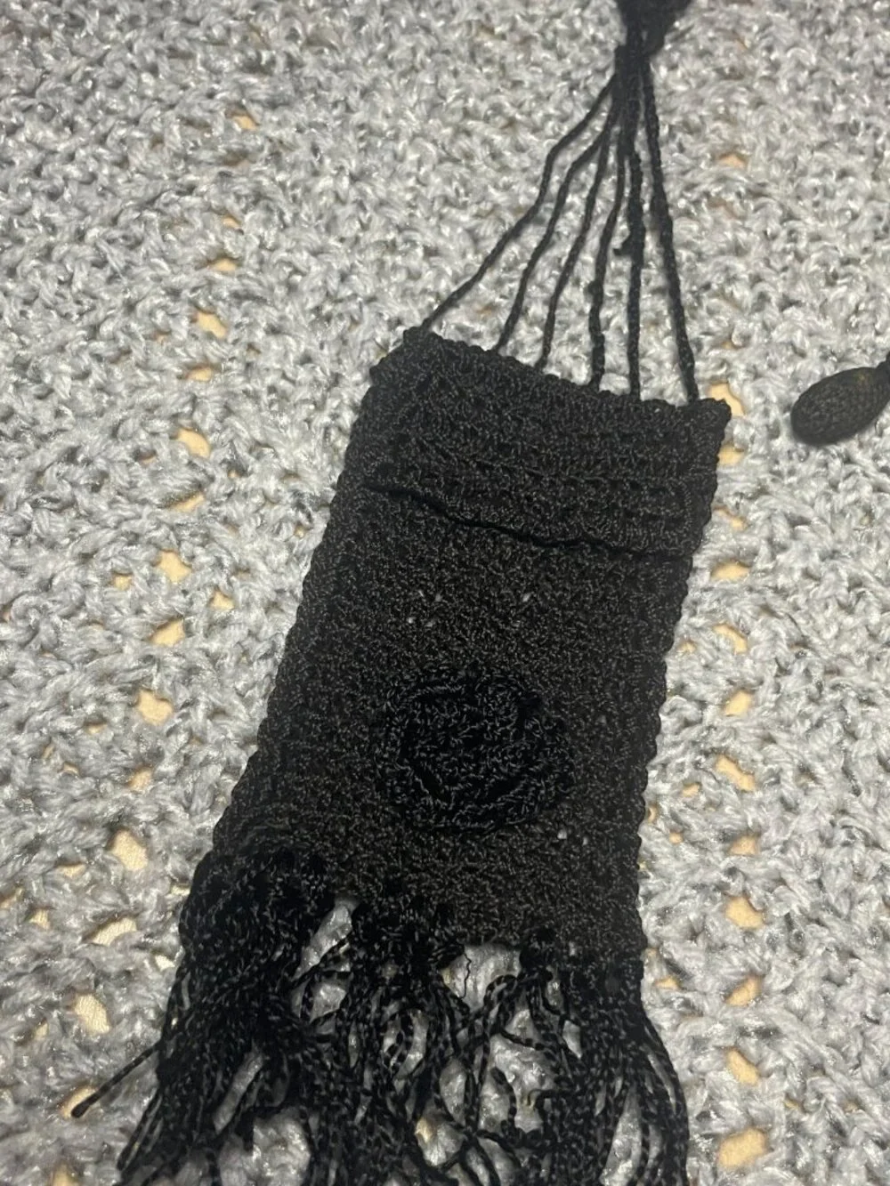 Victorian Black Crochet Lace Mourning Bag / Purse plus | Key chain holder